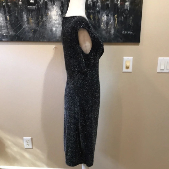 NWT Lauren Ralph Lauren Silver Sparkle Black Cinched Waist V-neck Midi Dress-8 - Picture 5 of 10